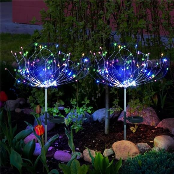 Solar Firework Lights Garden Decor 2 Pack, Waterproof LED Sparkler Lights Tall - Picture 5 of 7